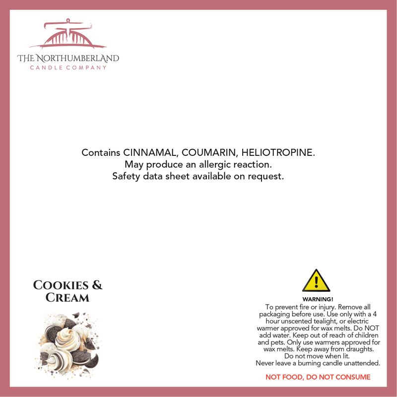 Cookies & Cream 50g Snap Bar - safety label, ingredients and warnings