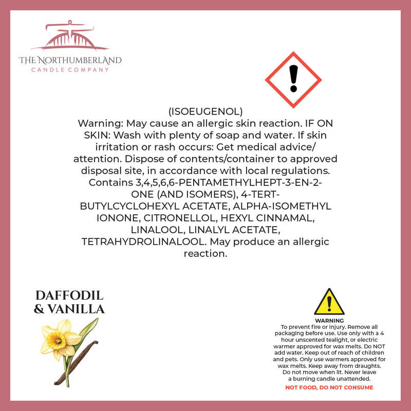 Daffodil & Vanilla 50g Snap Bar - safety label, ingredients and warnings