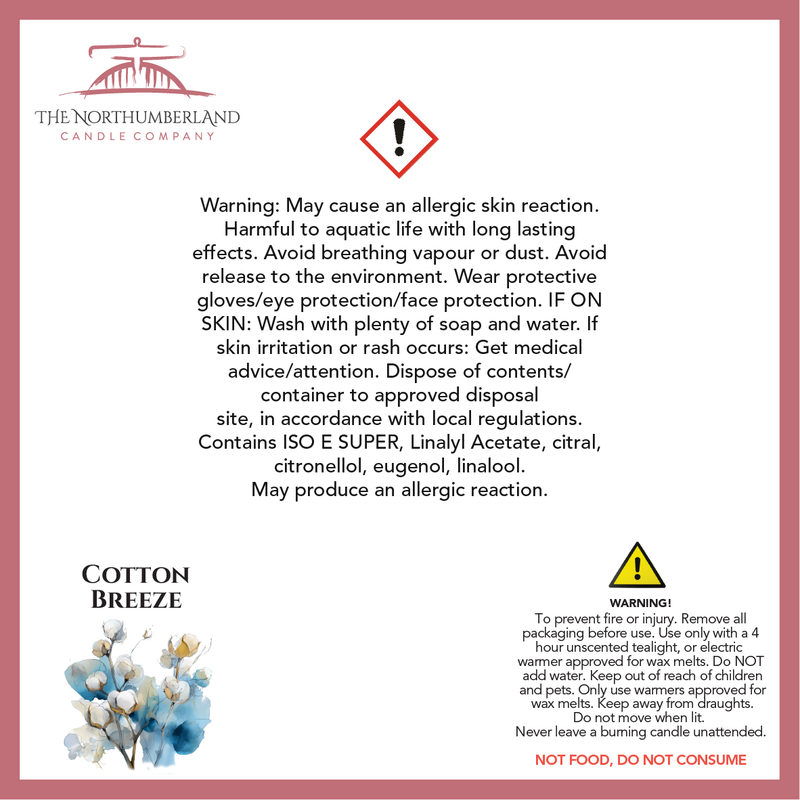 Cotton Breeze - safety label, ingredients and warnings