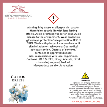 Cotton Breeze - safety label, ingredients and warnings