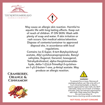 Cranberry Orange & Cinnamon - safety label, ingredients and warnings