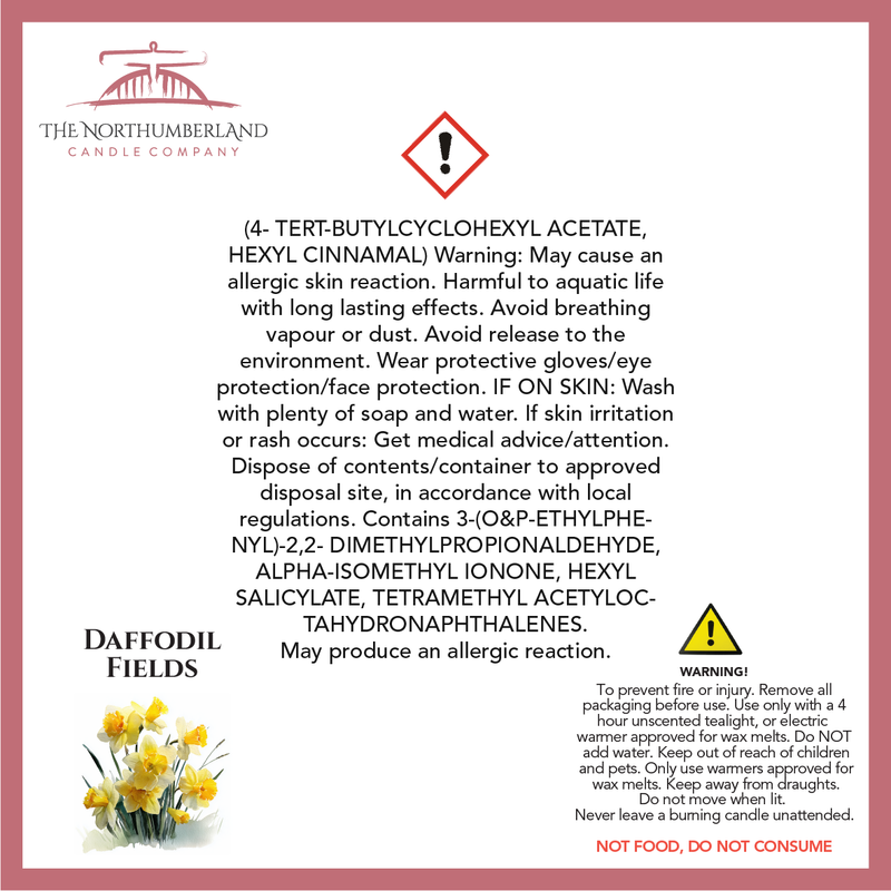 Daffodil Fields 50g Snap Bar - safety label, ingredients and warnings