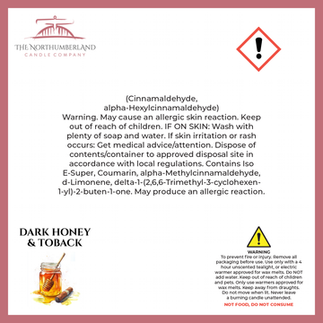 Dark Honey & TobaK 50g Snap Bar - safety label, ingredients and warnings