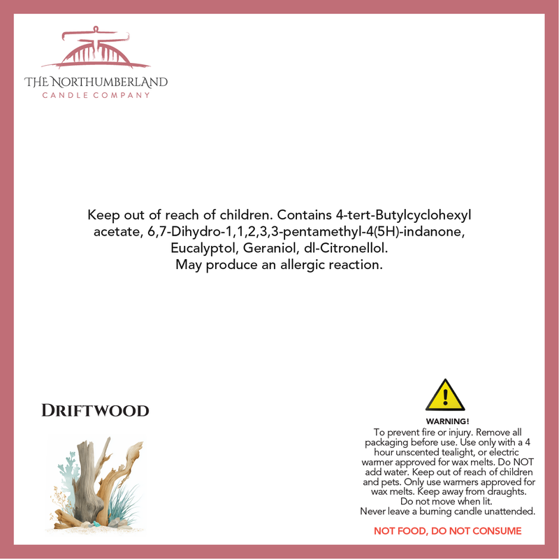 Driftwood 50g Snap Bar - safety label, ingredients and warnings