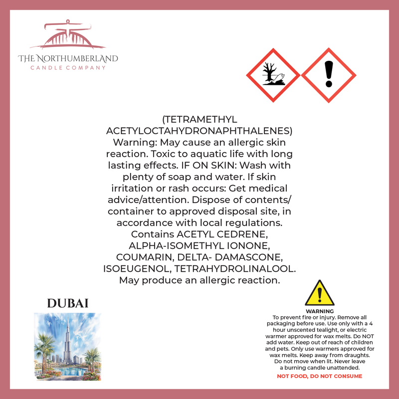 Dubai 50g Snap Bar - safety label, ingredients and warnings