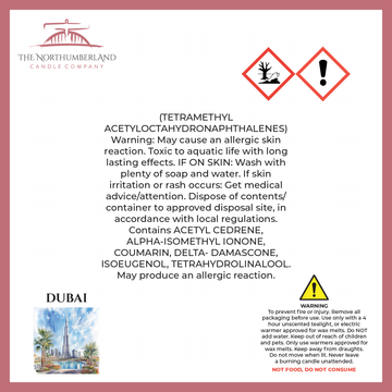 Dubai 50g Snap Bar - safety label, ingredients and warnings