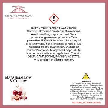 Marshmallow & Cherry 50g Snap Bar - safety label, ingredients and warnings