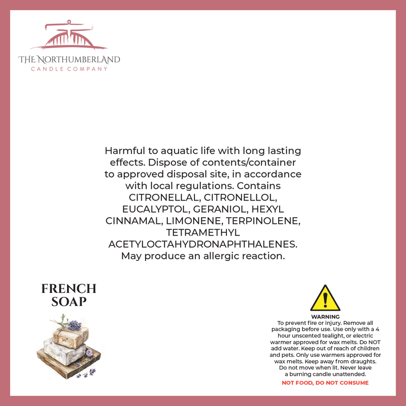 French Soap 50g Snap Bar - safety label, ingredients and warnings