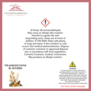 Frankincense & Myrrh - safety label, ingredients and warnings