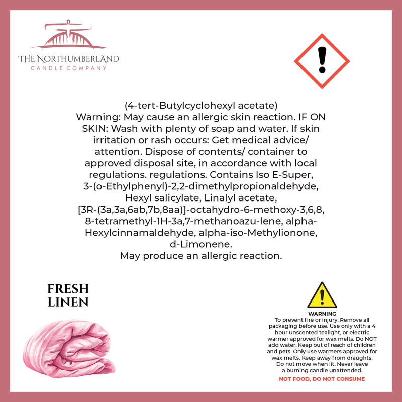 Fresh Linen 50g Snap Bar - safety label, ingredients and warnings