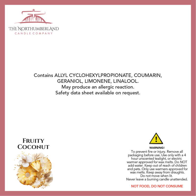 Fruity Coconut 50g Snap Bar - safety label, ingredients and warnings