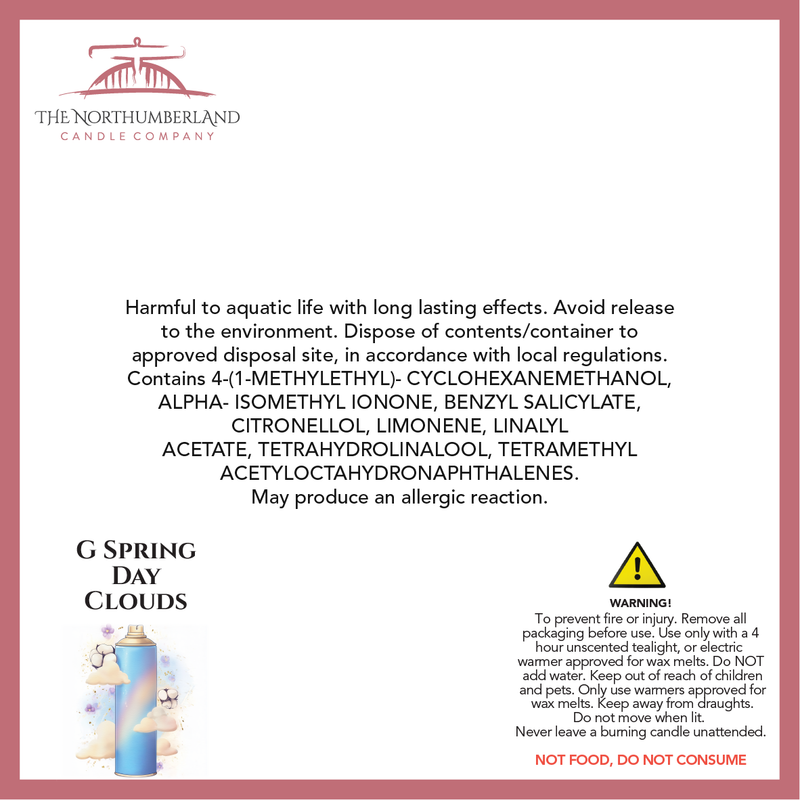 G Spring Day Clouds 50g Snap Bar - safety label, ingredients and warnings