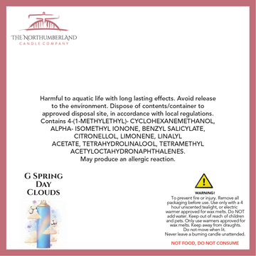 G Spring Day Clouds 50g Snap Bar - safety label, ingredients and warnings