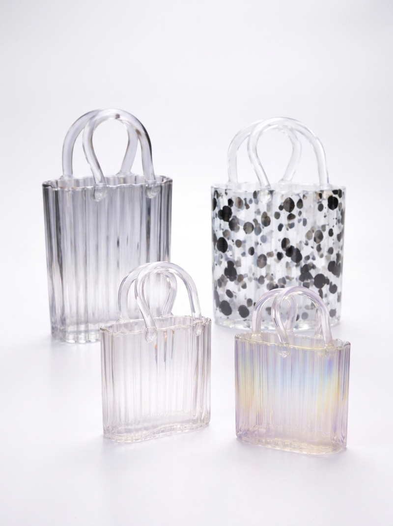 Large Glass Handbag Vase & Wax Melt Pouch Bundle 18cm x 10cm x 27cm