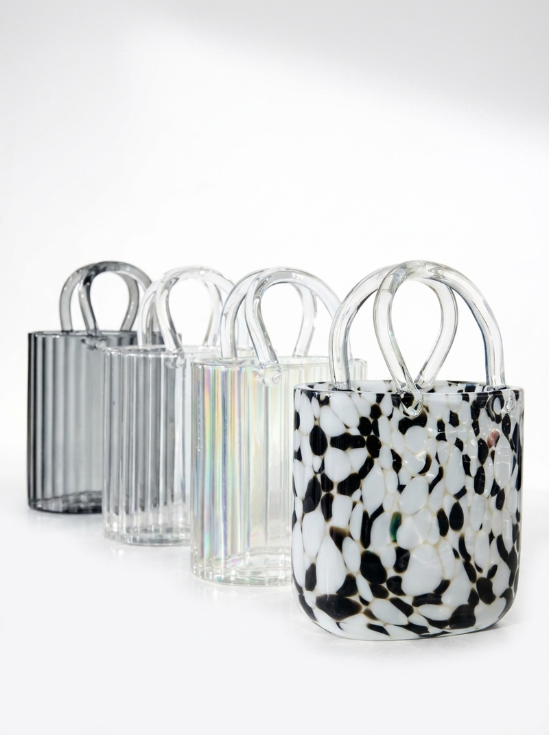 Large Glass Handbag Vase & Wax Melt Pouch Bundle 18cm x 10cm x 27cm