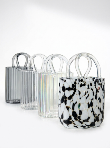 Large Glass Handbag Vase & Wax Melt Pouch Bundle 18cm x 10cm x 27cm