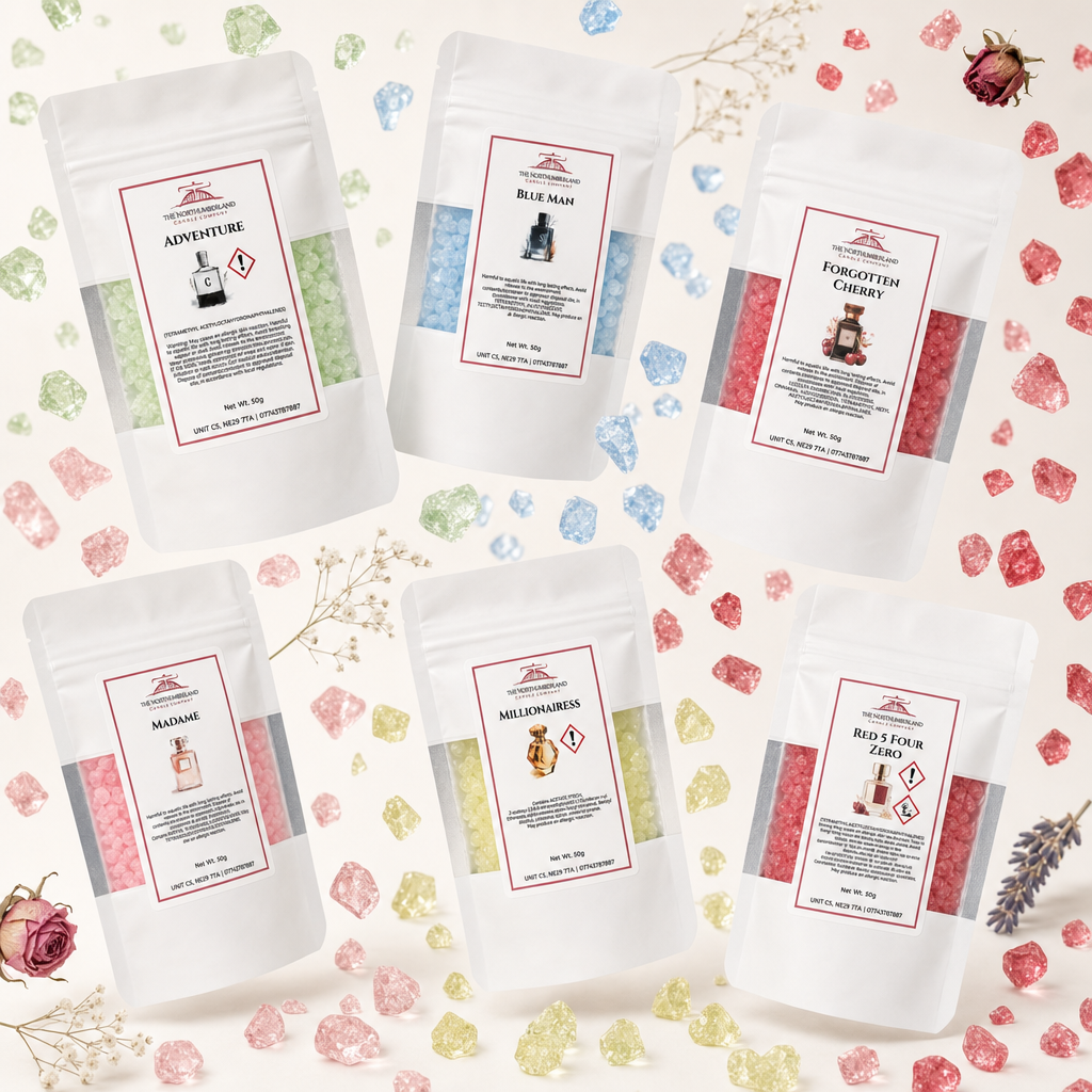 Sizzlers exploded — all six scents floating with crystals and botanicals