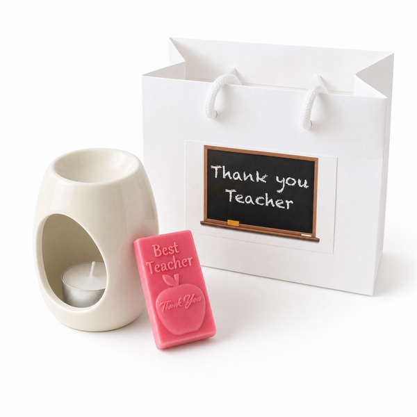 Thank You Teacher Gift Set: ceramic tealight burner, Best Teacher wax melt and gift bag