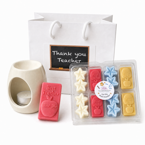 Thank You Teacher Bundle: gift bag, tealight burner, Best Teacher wax melt and Teacher Mini Selection box