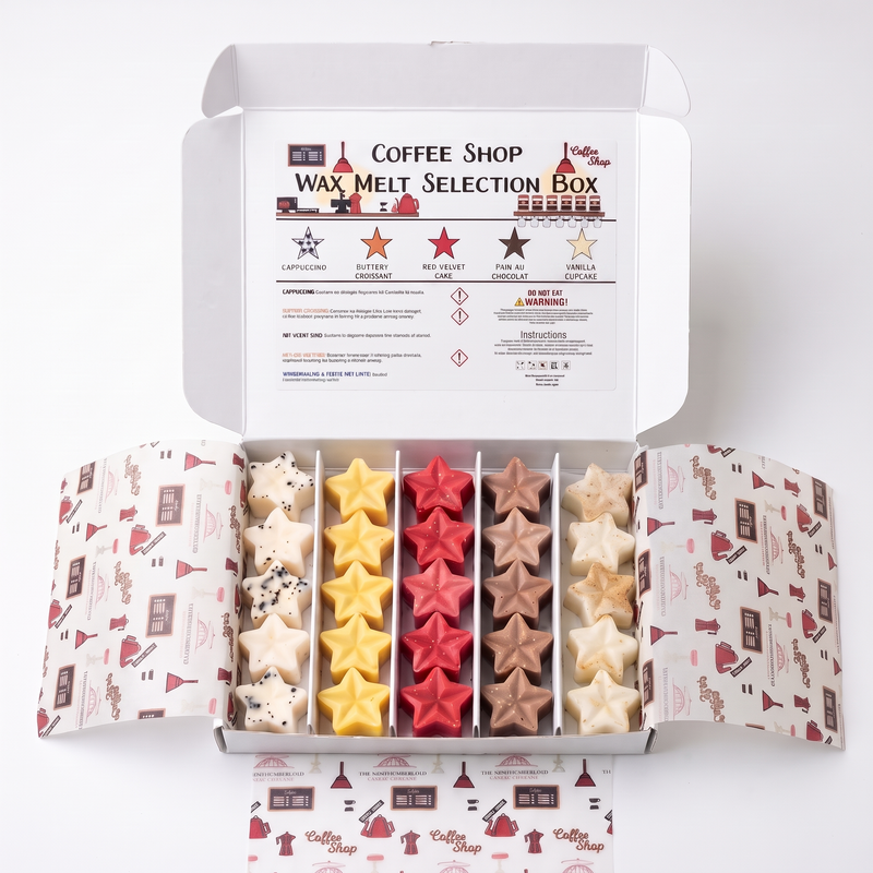 Coffee Shop Wax Melt Selection Box with five star melt scents