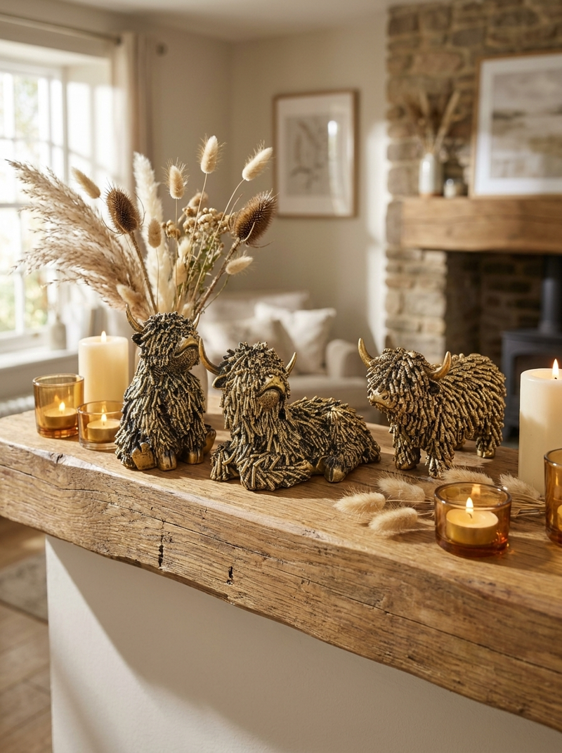 Highland Cow Bronze/Gold Colour Figurines Home Decor  Polyresin Hand-Finished Unique Charm Vintage Style