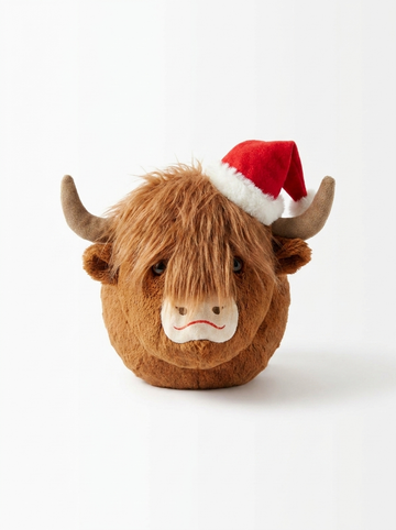 Highland Cow Christmas Cushion 45cm with Festive Santa Hat Design for Holiday Decor
