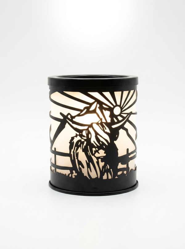 Highland Cow Electric Wax Melt Burner with Metal Cut-out Design for Aroma Diffusion and Cozy Ambiance 11cm x 11cm x 13cm