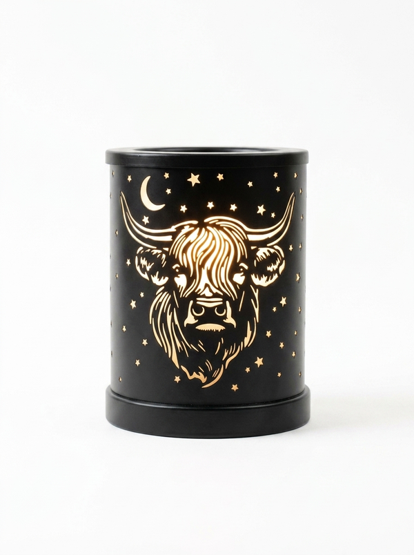 Highland Cow Electric Wax Melt Burner with Metal Cut-out Design for Aroma Diffusion and Cozy Ambiance 230V 19W UKCA & CE Certified