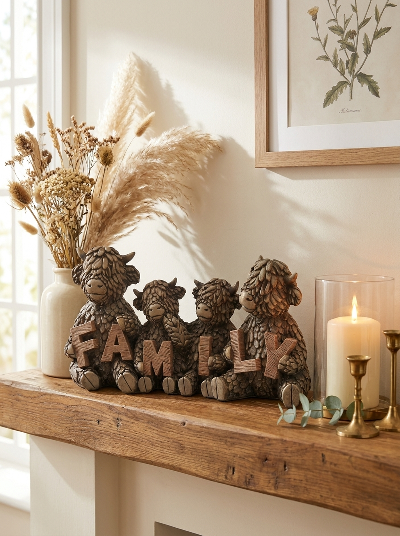 Highland Cow Family Figurine 23cm x 8cm x 12cm