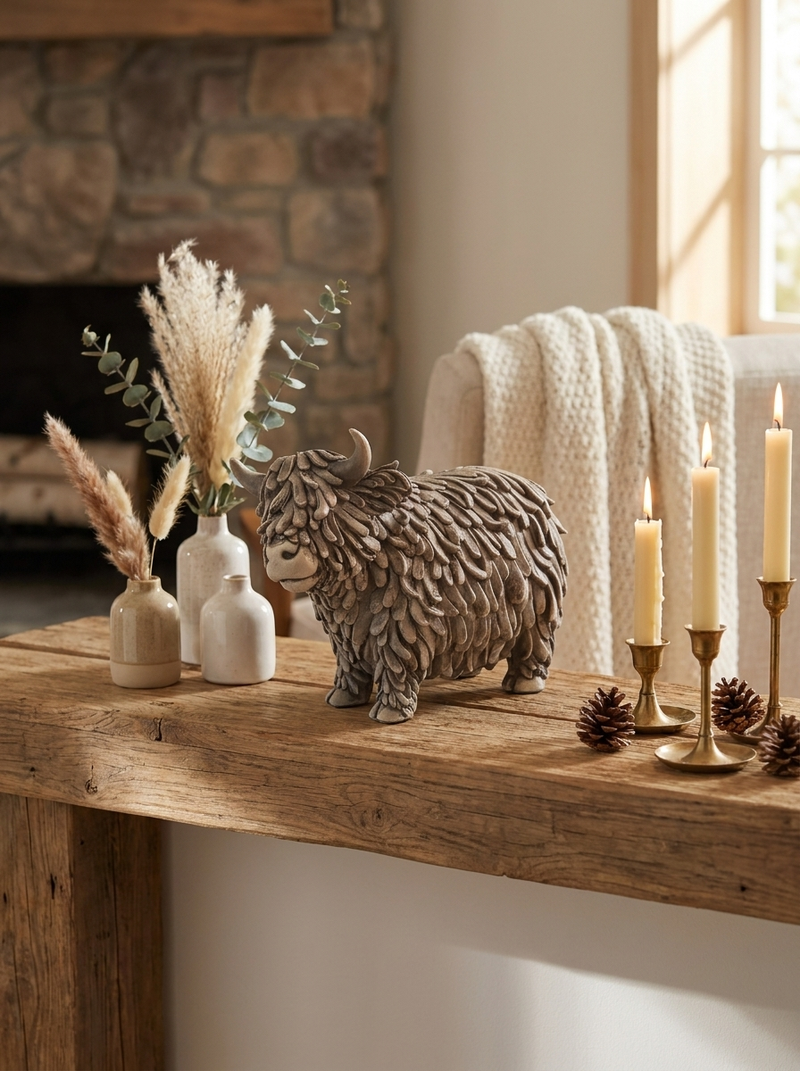 Highland Cow Figurine Home Decor  Polyresin Hand-Finished Unique Charm Vintage Style
