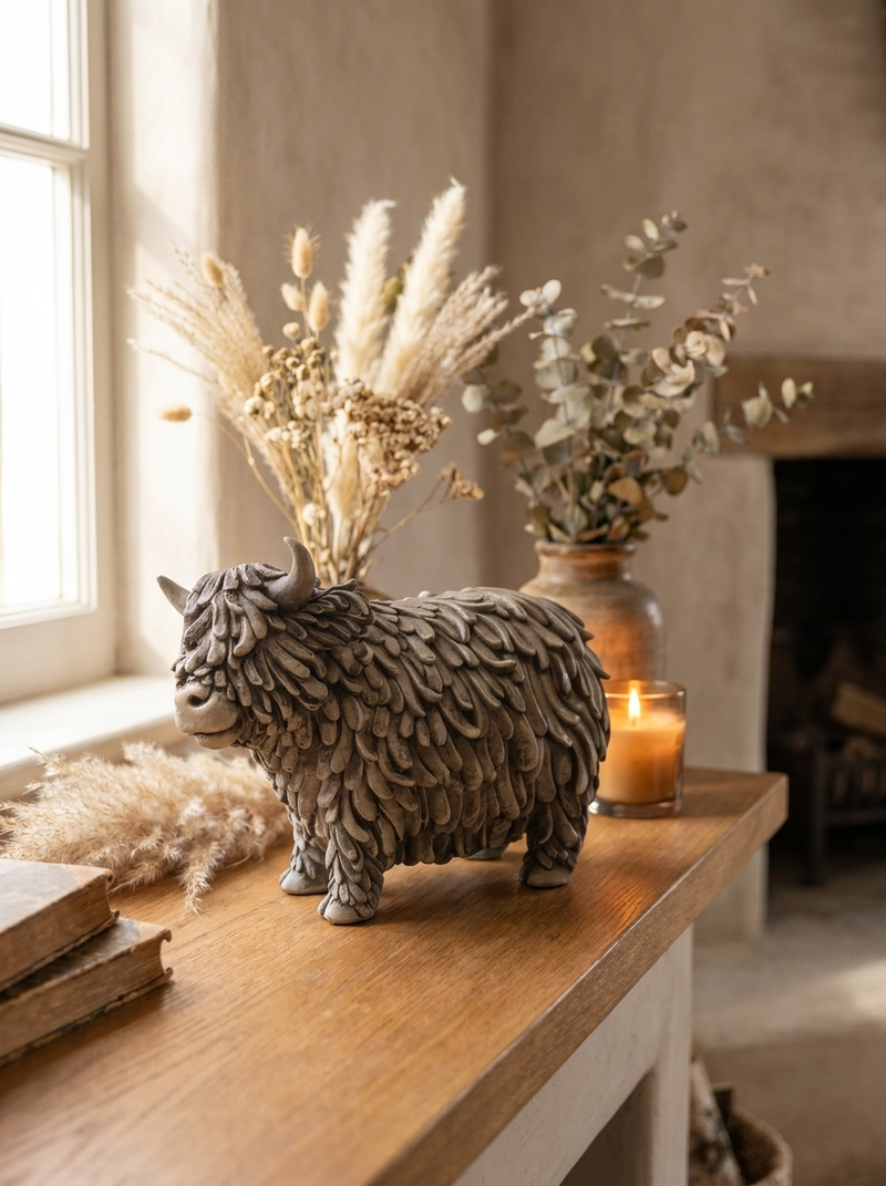 Highland Cow Figurine Home Decor  Polyresin Hand-Finished Unique Charm Vintage Style