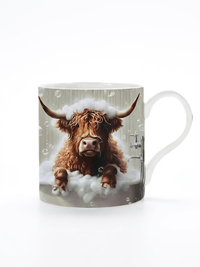 Highland Cow In Bat Tub Mug, Tea Cup, Coffee Mug