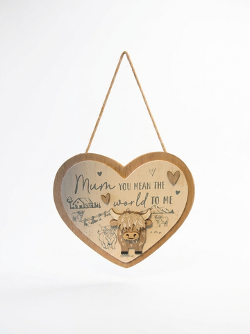 Highland Cow Mothers Day Heart Shaped Plaque with &