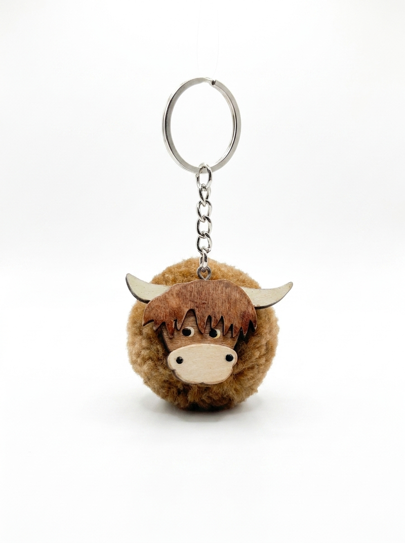 Highland Cow Wooden Keyring - Cute and Stylish Accessory for Keys