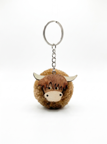 Highland Cow Wooden Keyring - Cute and Stylish Accessory for Keys