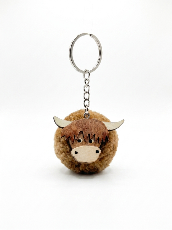 Highland Cow Wooden Keyring - Cute and Stylish Accessory for Keys