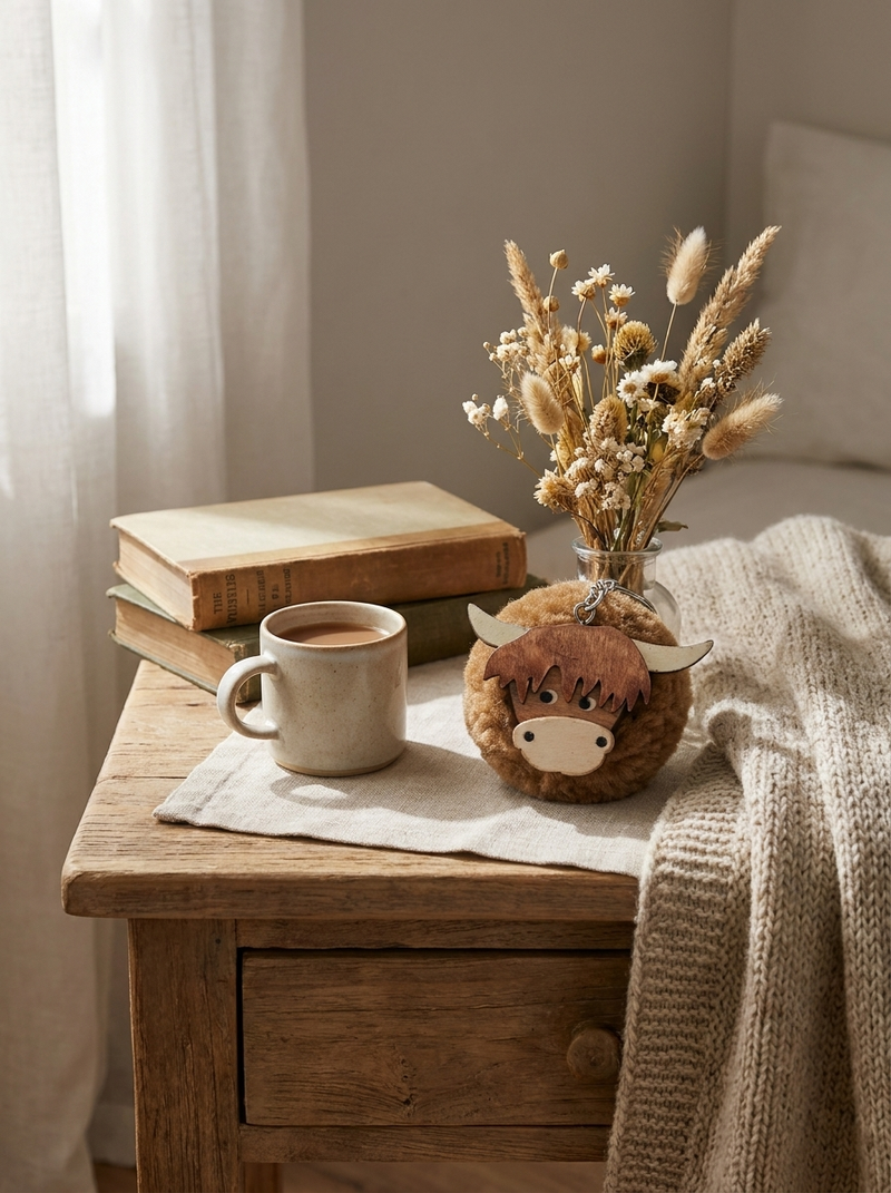 Highland Cow Wooden Keyring - Cute and Stylish Accessory for Keys