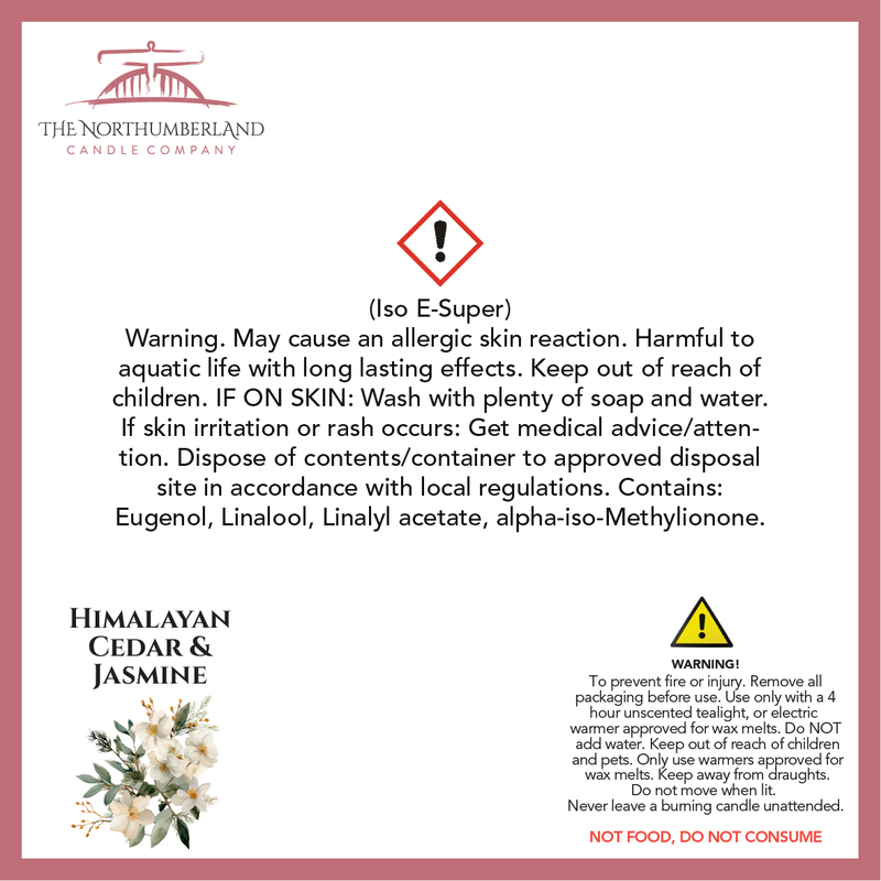 Himalayan Cedar & Jasmine 50g Snap Bar - safety label, ingredients and warnings