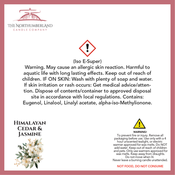 Himalayan Cedar & Jasmine 50g Snap Bar - safety label, ingredients and warnings