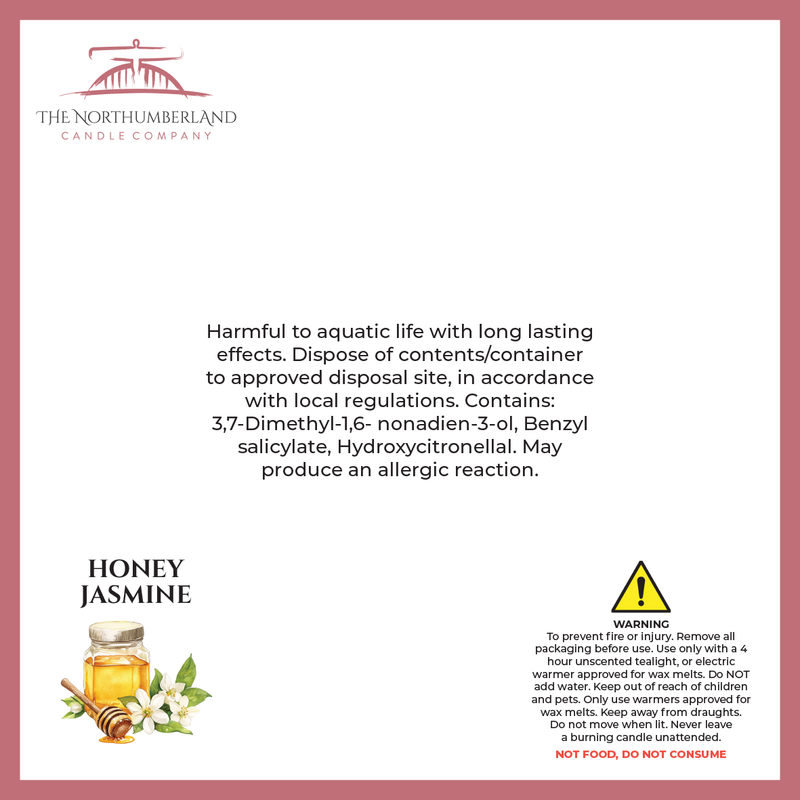 Honey Jasmine 50g Snap Bar - safety label, ingredients and warnings