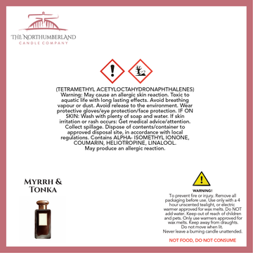 Myrrh & Tonka 50g Snap Bar - safety label, ingredients and warnings