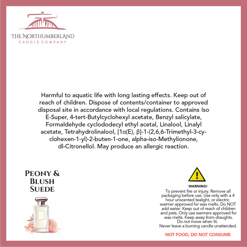 Peony & Blush Suede 50g Snap Bar - safety label, ingredients and warnings