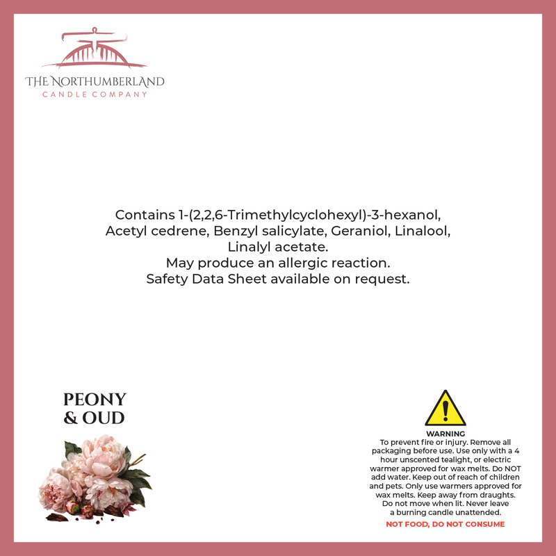 Peony & Oud 50g Snap Bar - safety label, ingredients and warnings