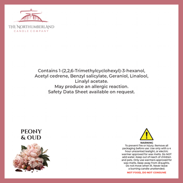 Peony & Oud 50g Snap Bar - safety label, ingredients and warnings