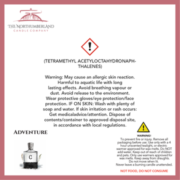 Adventure.   50g Snap Bar - safety label, ingredients and warnings