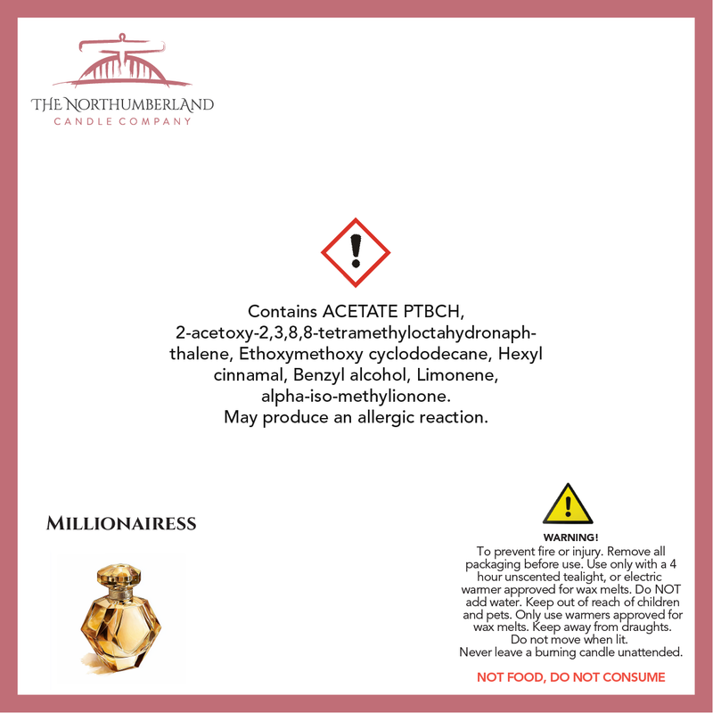 Millionairess 50g Snap Bar - safety label, ingredients and warnings