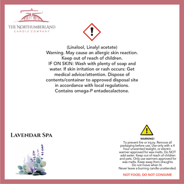 Lavender Spa 50g Snap Bar - safety label, ingredients and warnings
