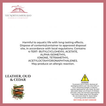 Leather Oud & Cedar 50g Snap Bar - safety label, ingredients and warnings