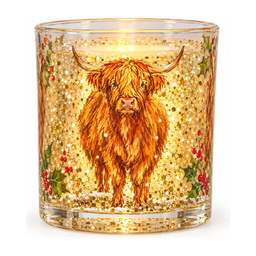 Light Up LED Candle highland cow lit