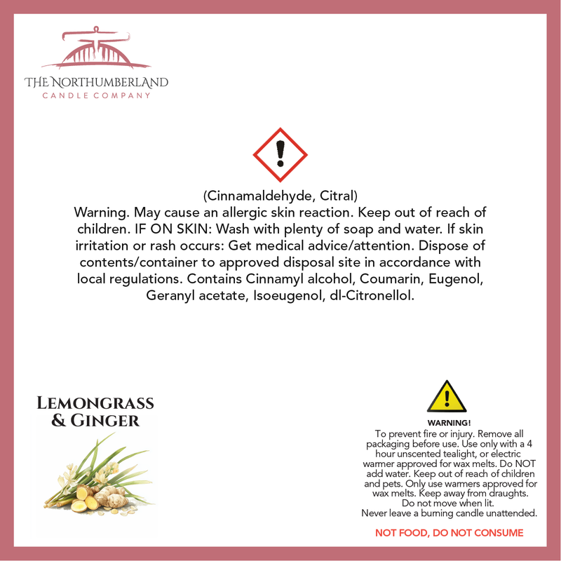 Lemongrass & Ginger 50g Snap Bar - safety label, ingredients and warnings